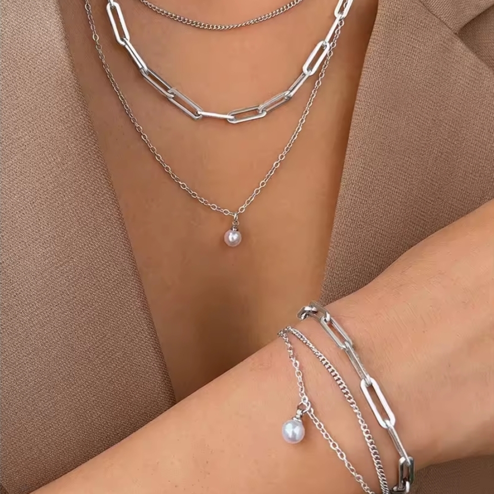 18 KT Gold Over Titanium Pearl Set